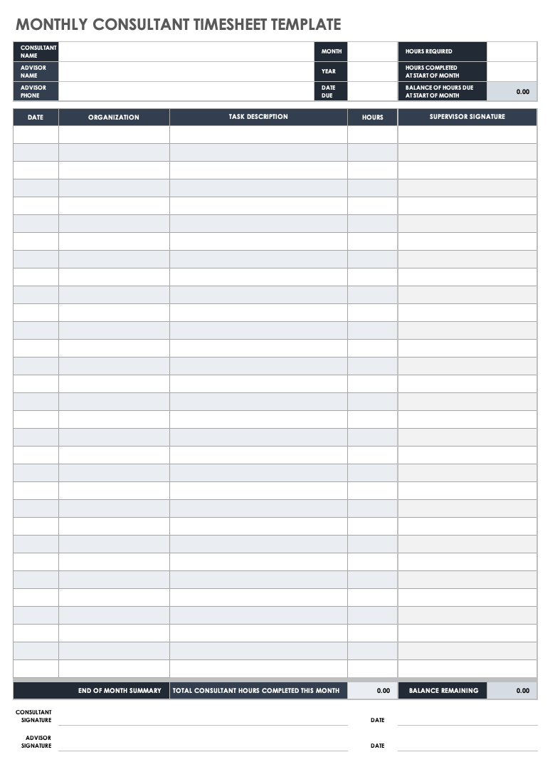 sample professional consultant timesheet template