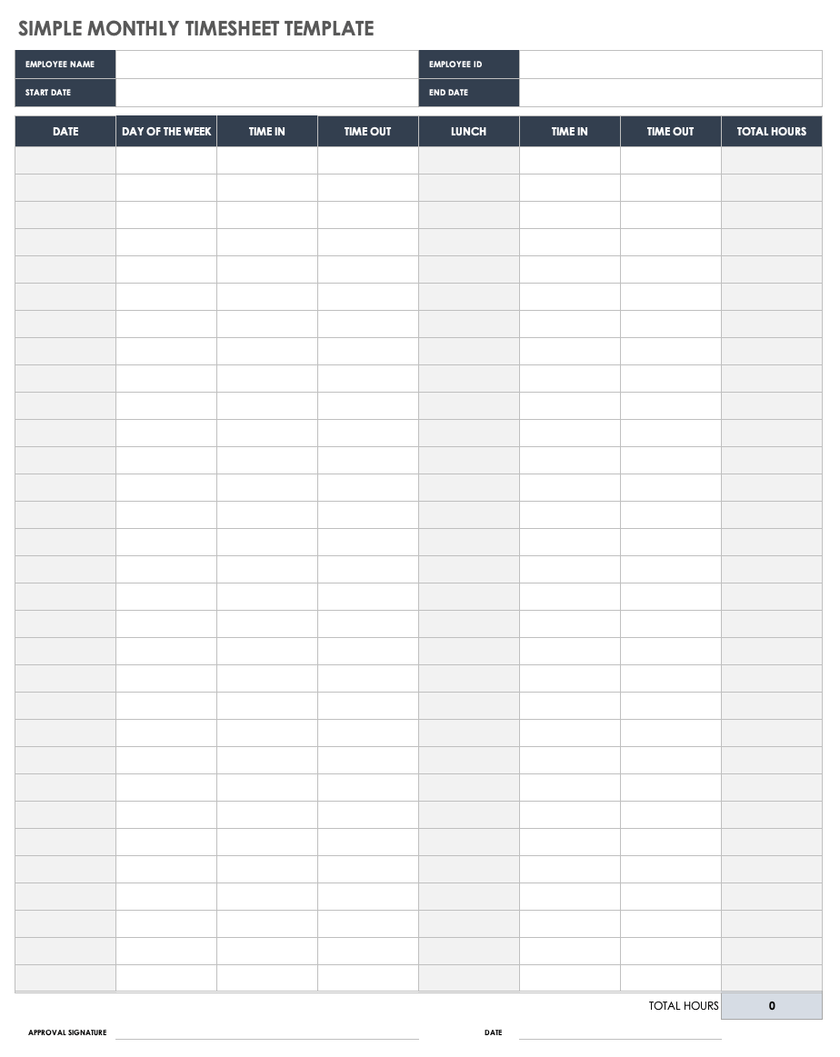 sample monthly employee timesheet template