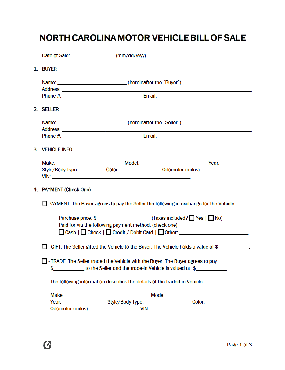 sample Notarized Bill of Sale Form