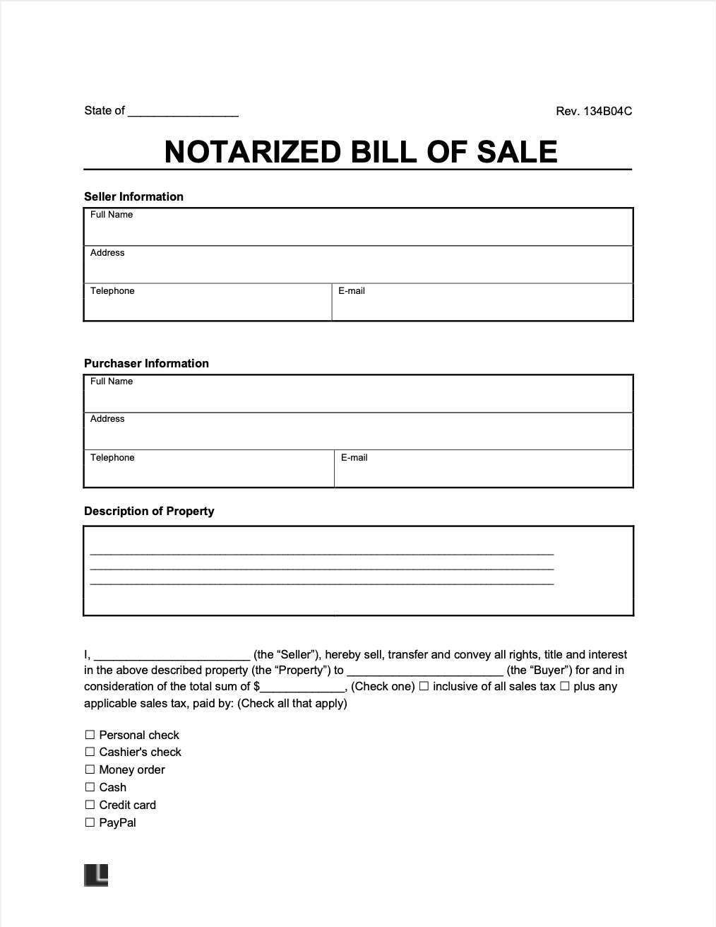 sample Notarized Bill of Sale Form