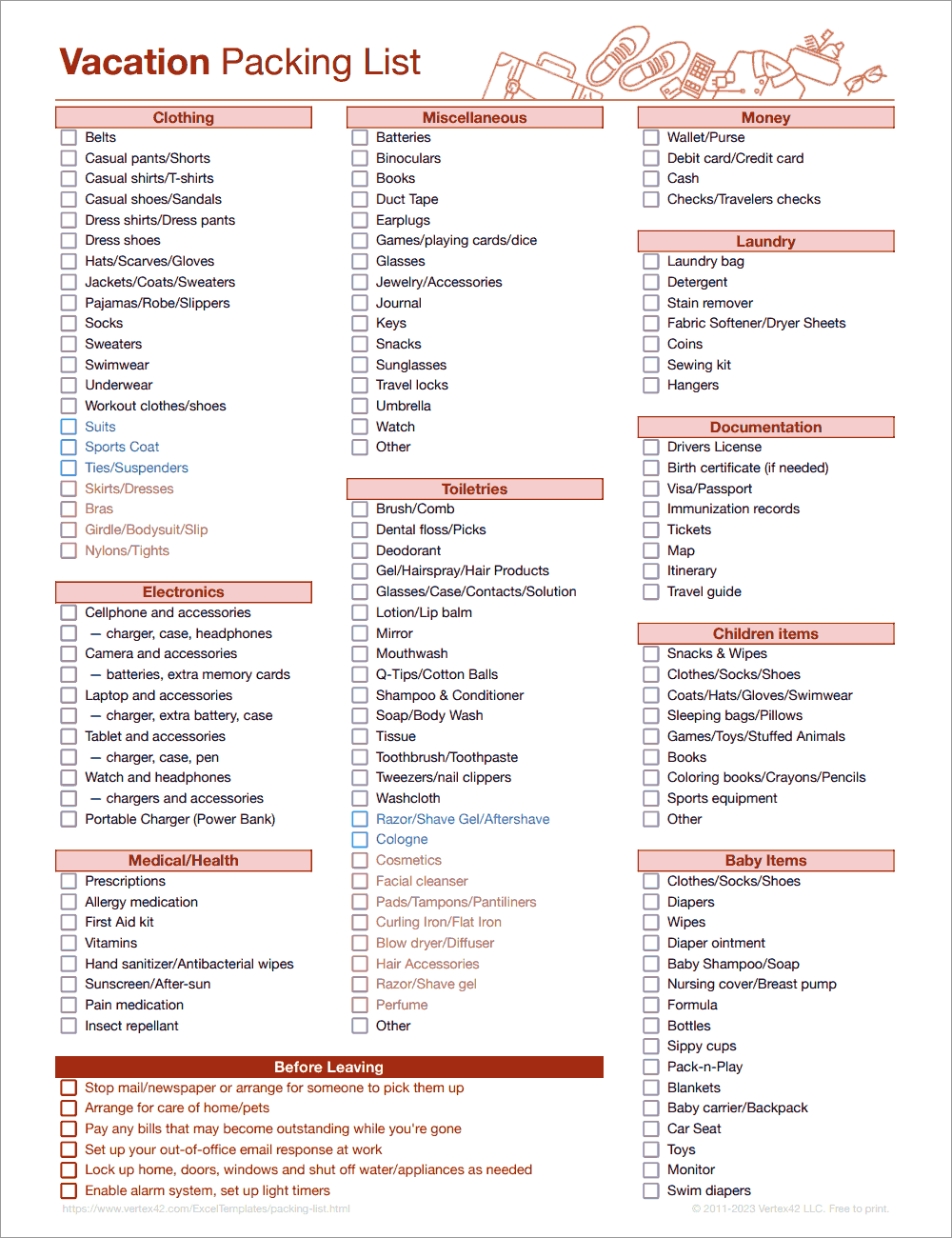 sample Vacation Checklist Template