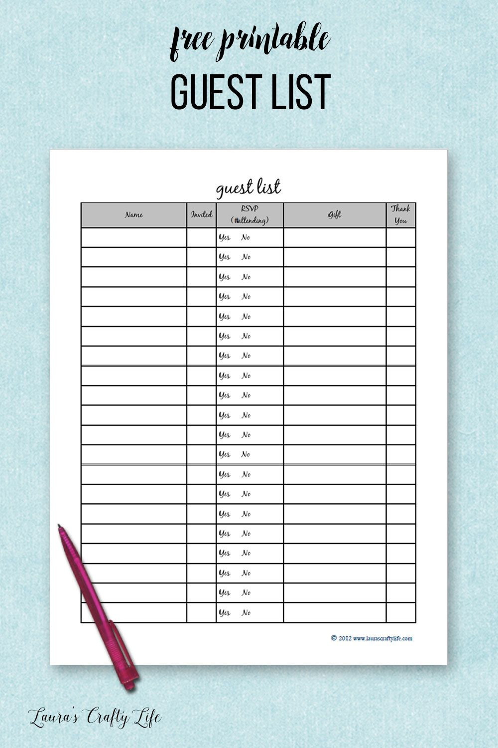 sample Birthday Party Guest List Template