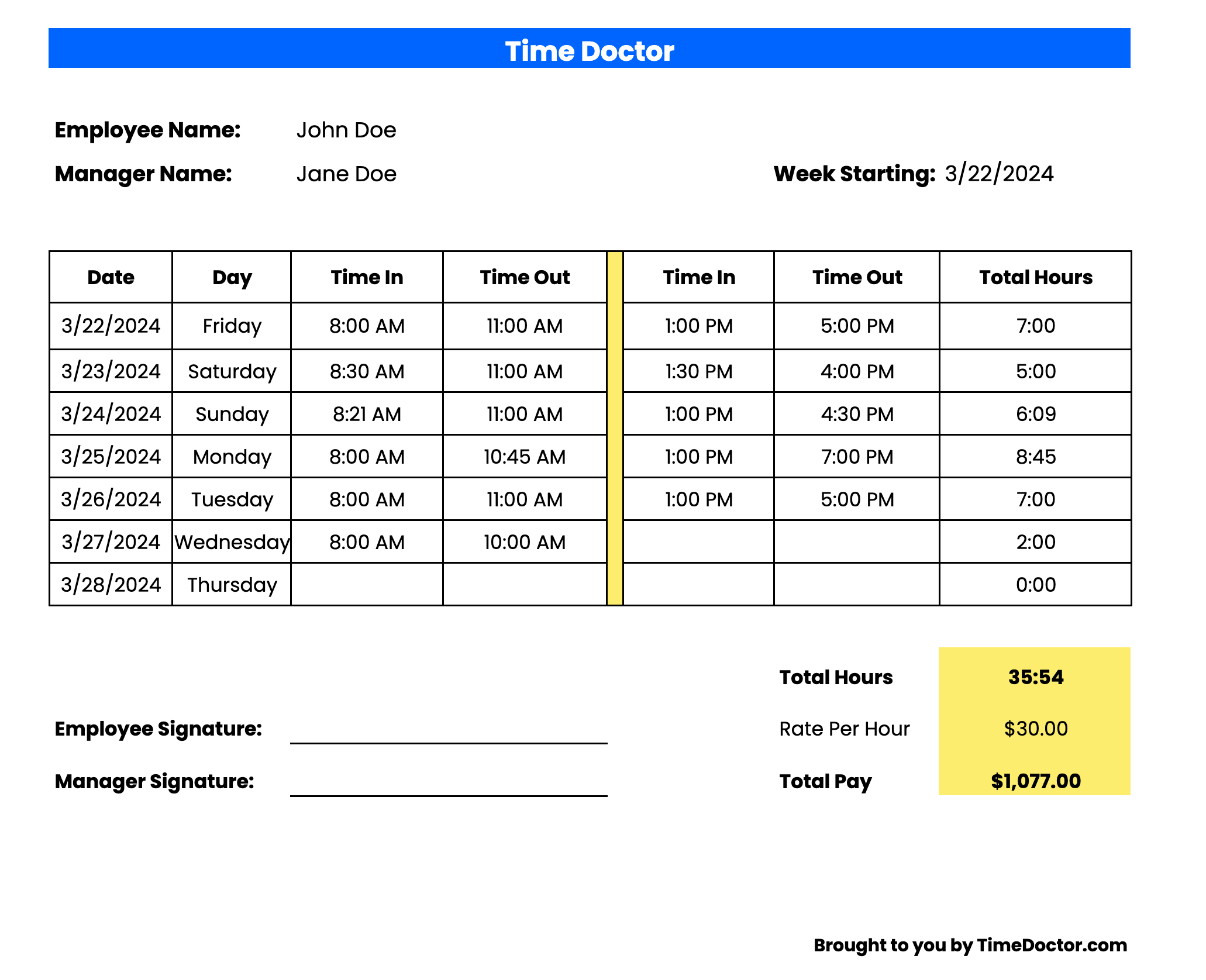 sample salaried employee timesheet template