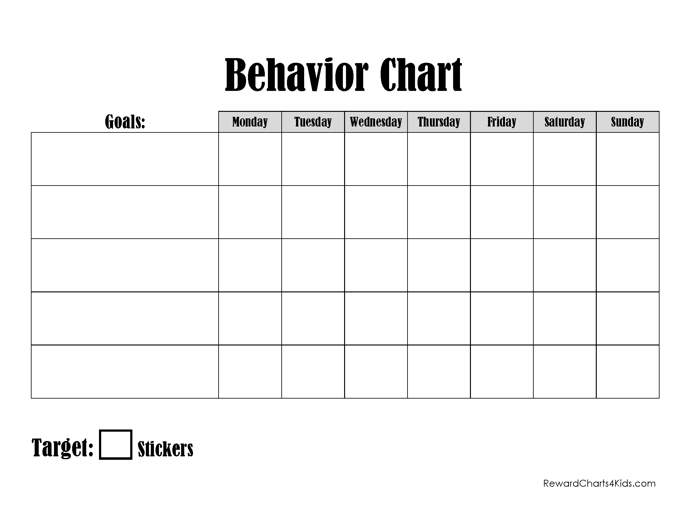 sample weekly behavior chart template