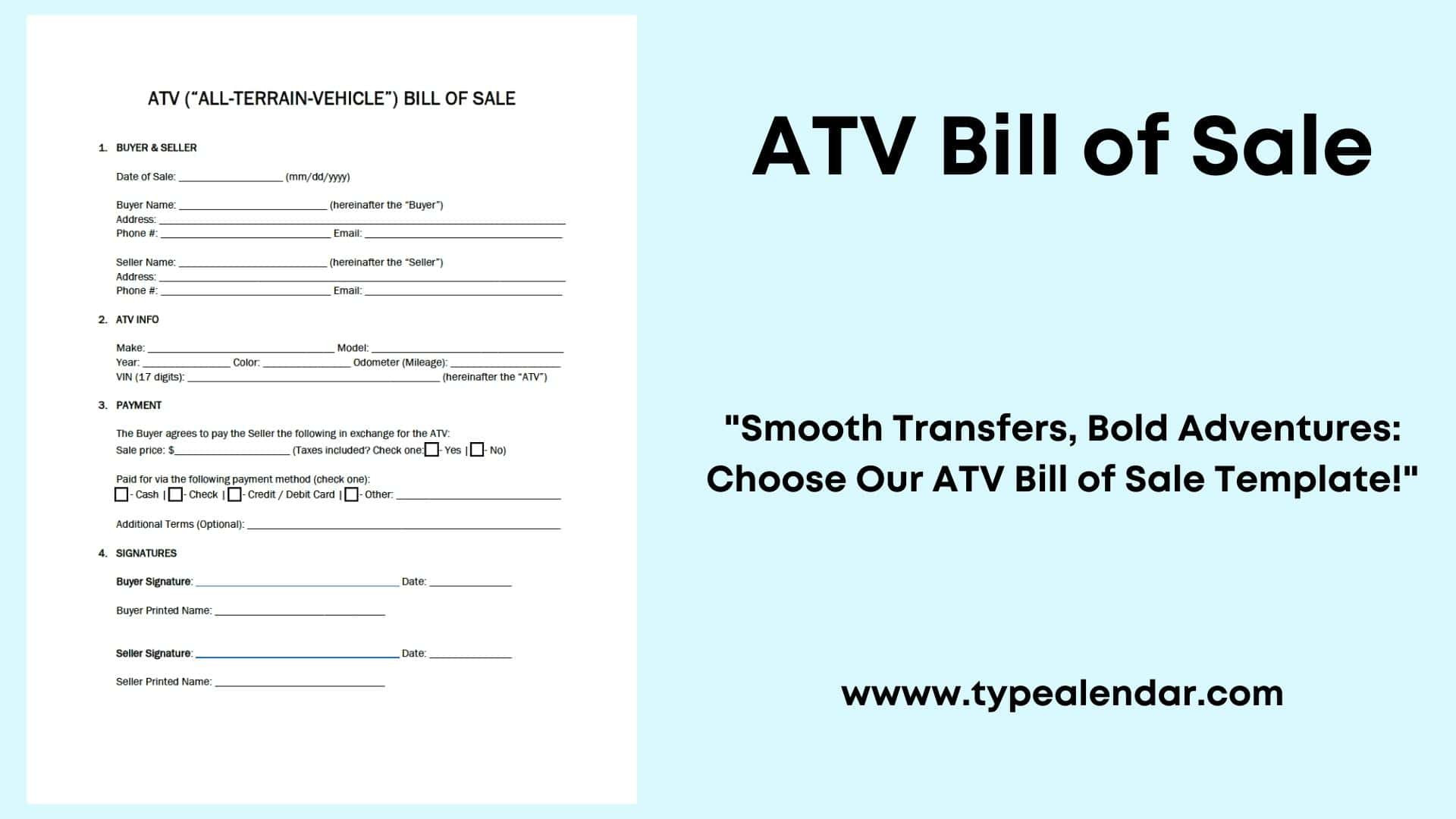 sample ATV Bill of Sale Form