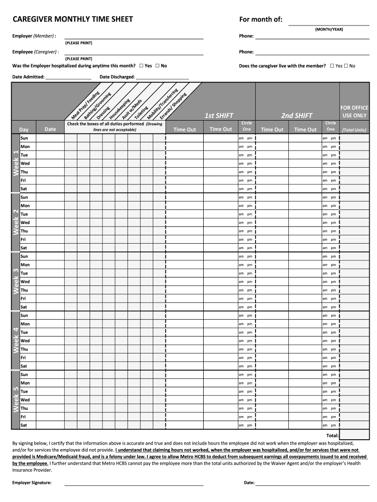 sample caregiver timesheet template