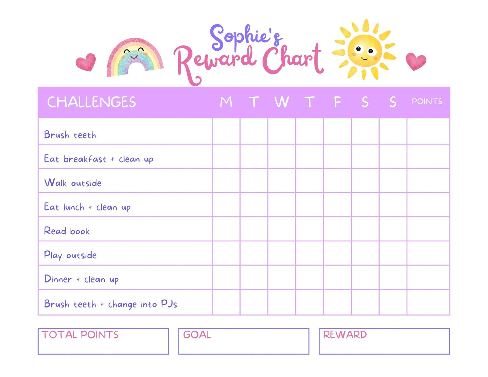 sample reward chart template