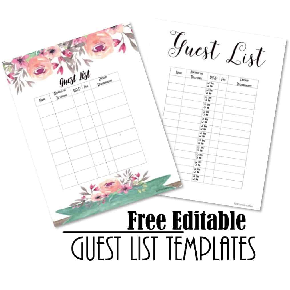 sample Bridal Shower Guest List Template