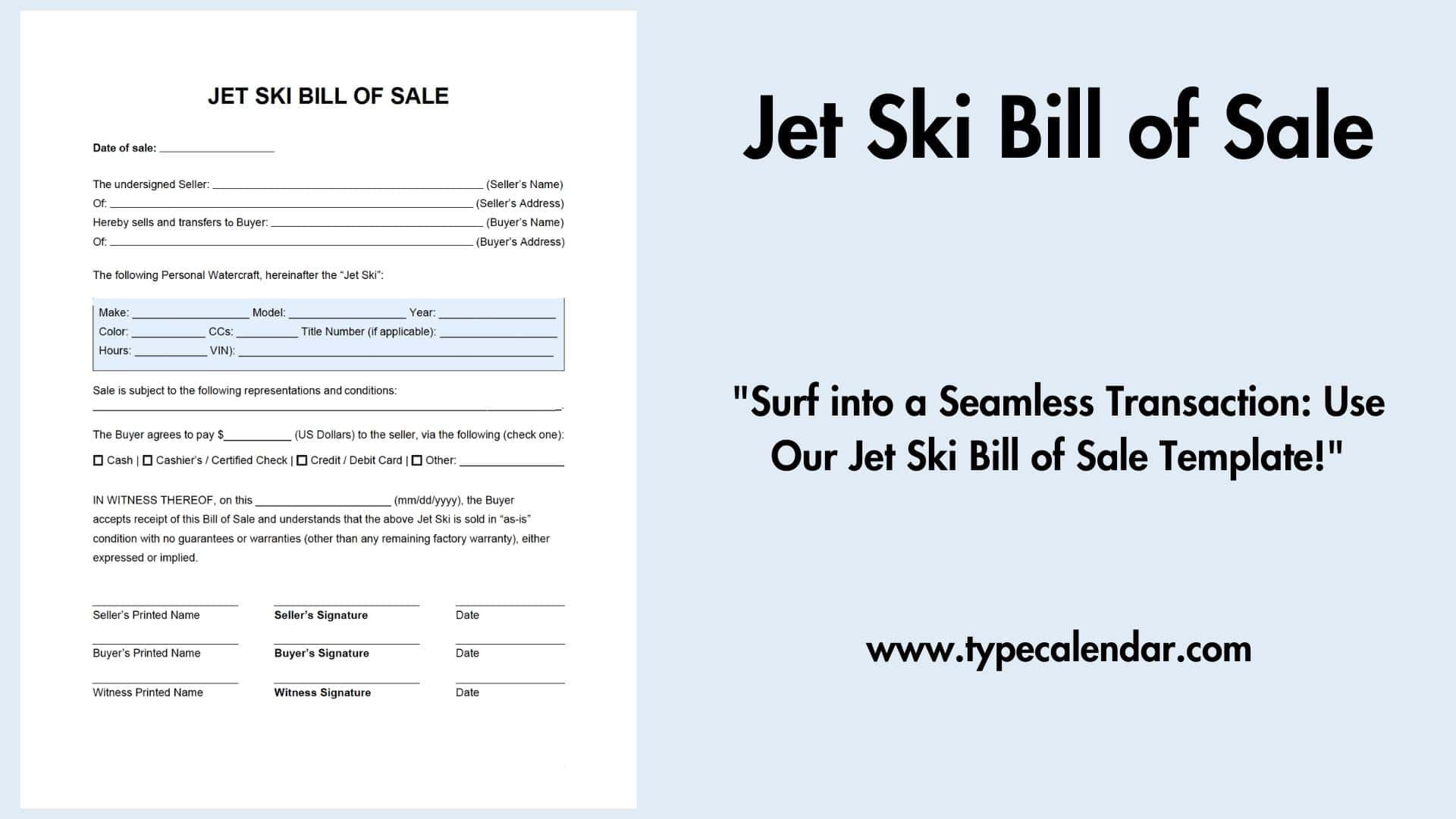 sample Jet Ski Bill of Sale Form