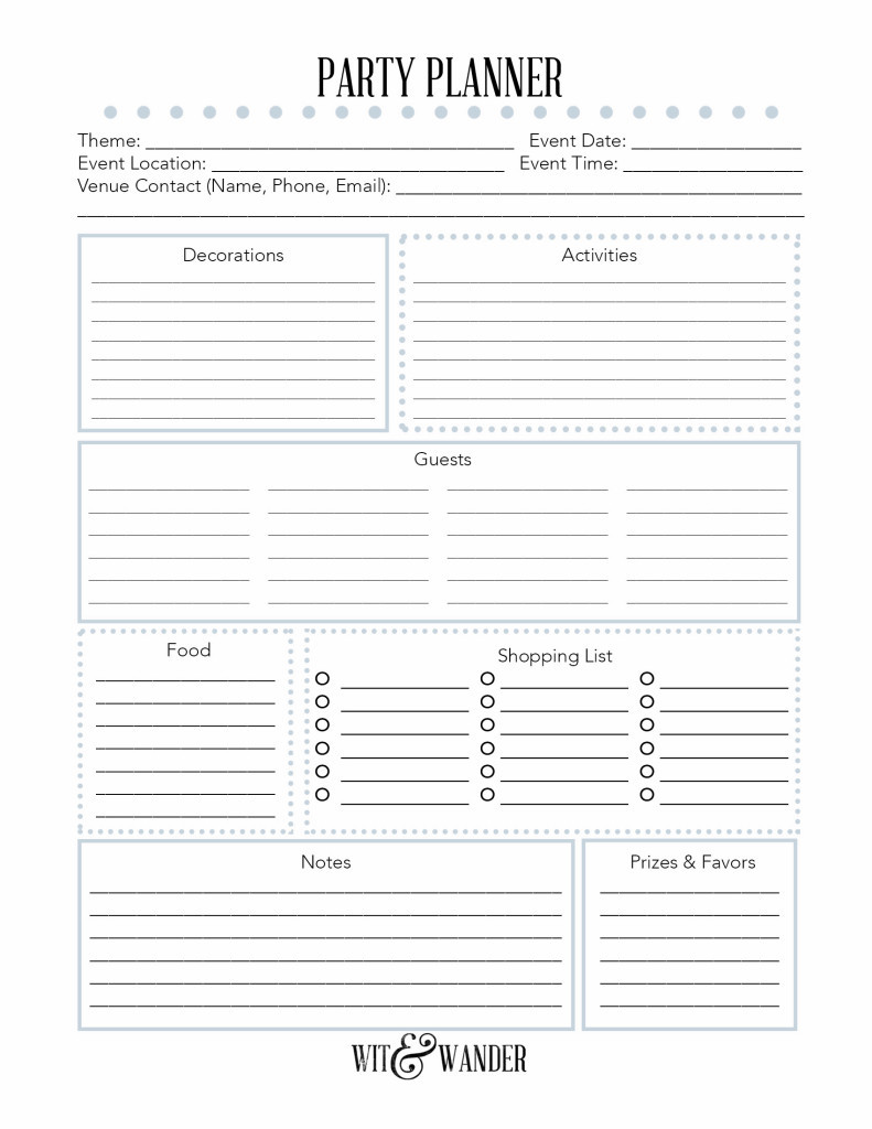 sample Party Planner Checklist Template