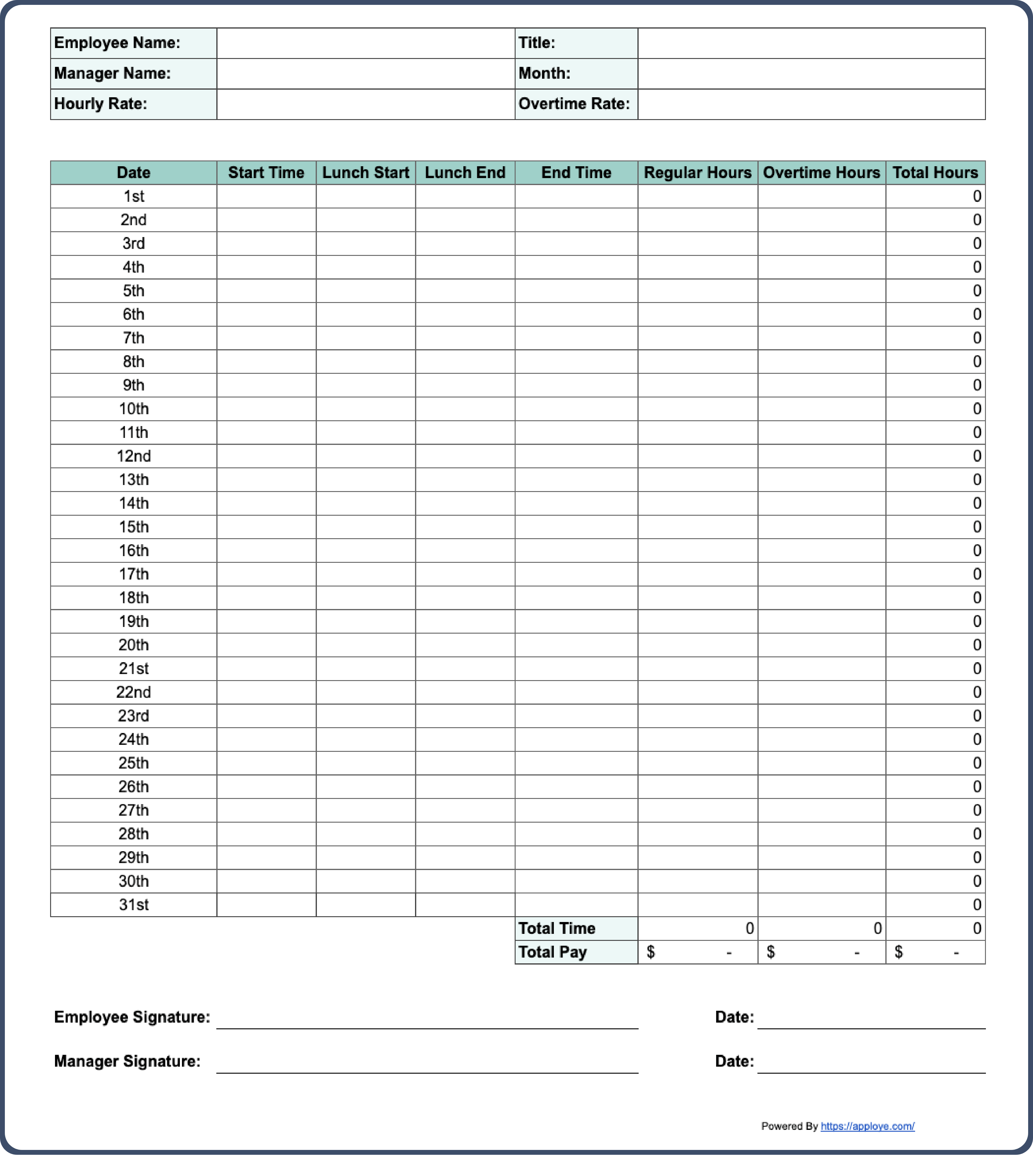 sample monthly employee timesheet template