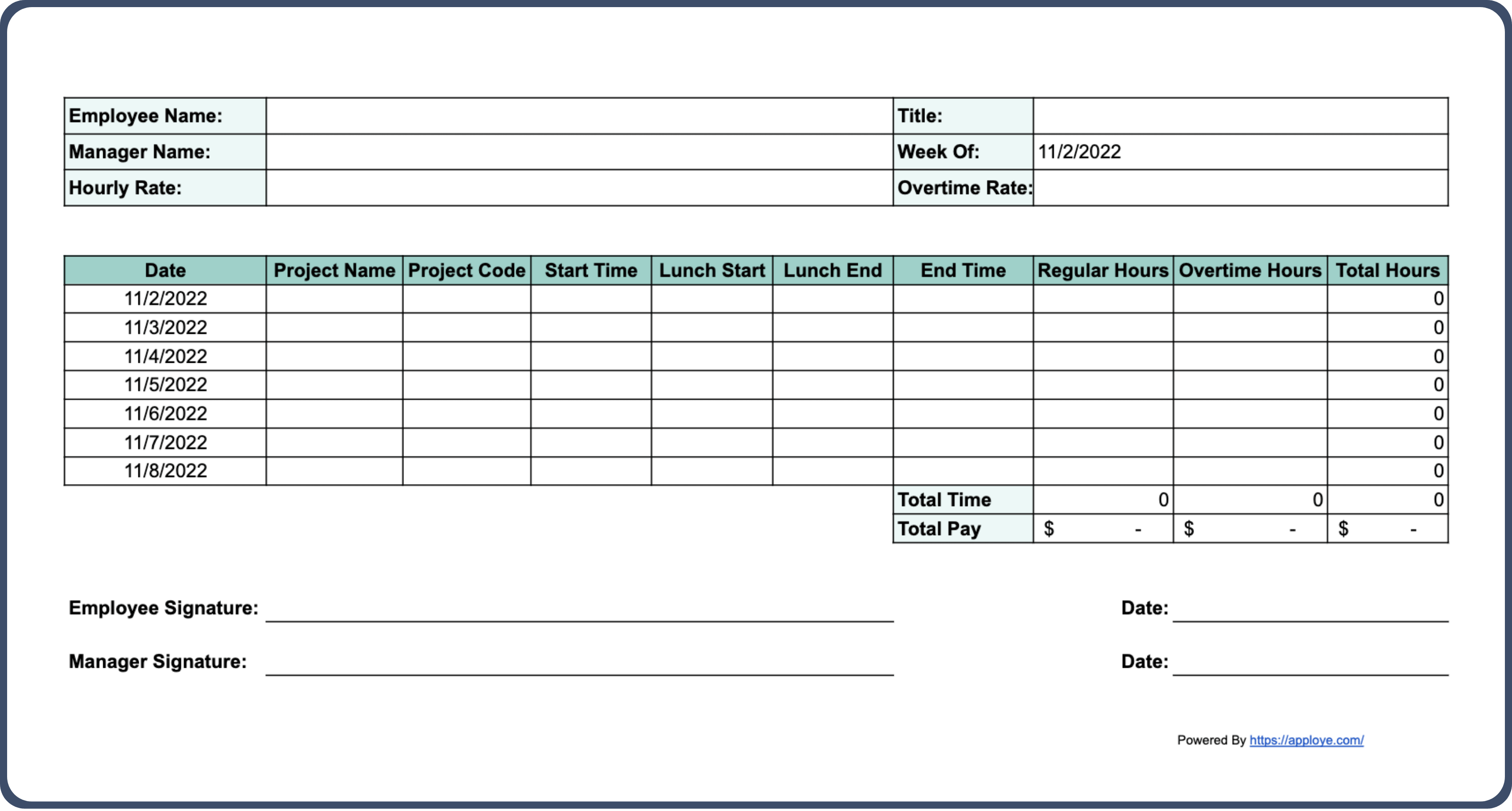 sample generic timesheet template