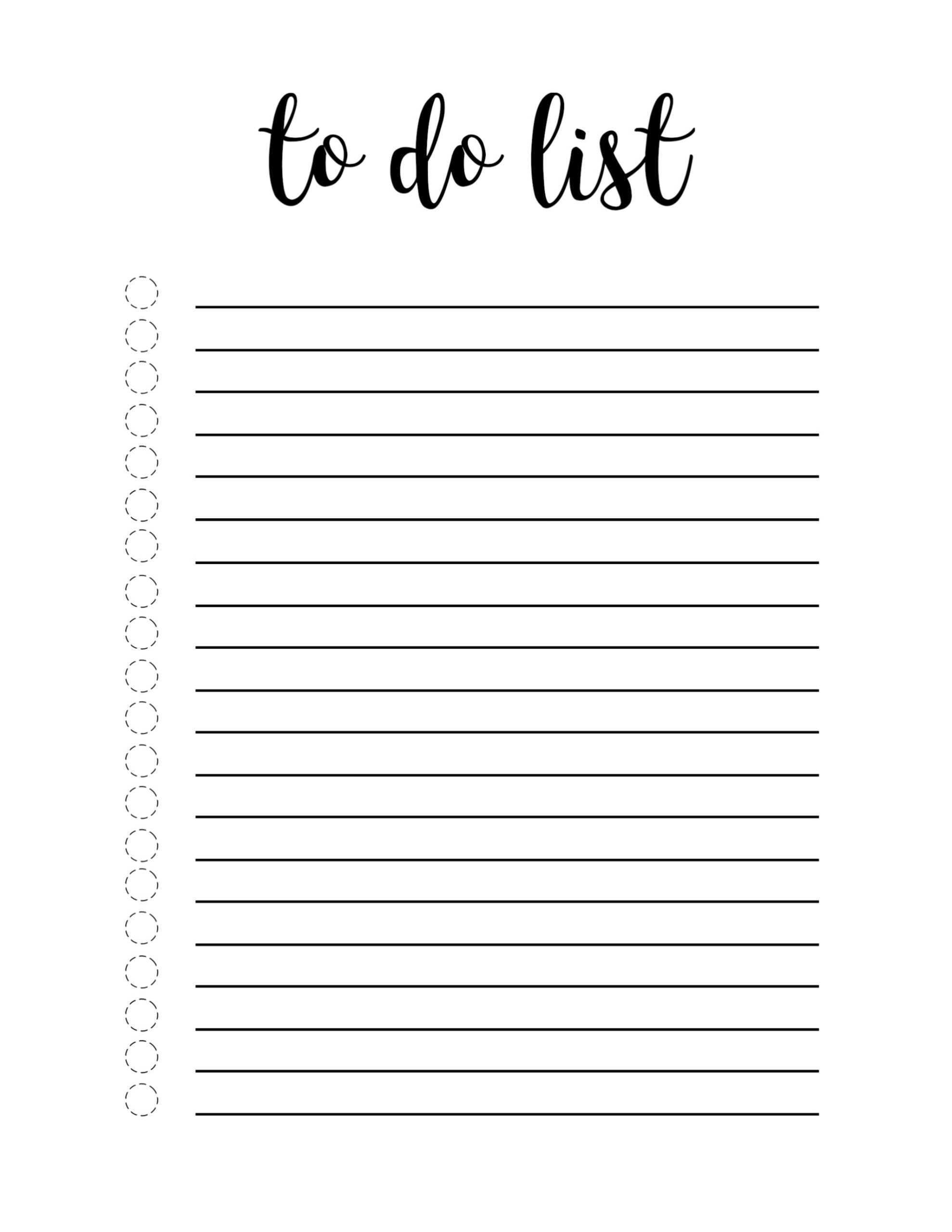 sample To Do Checklist Template