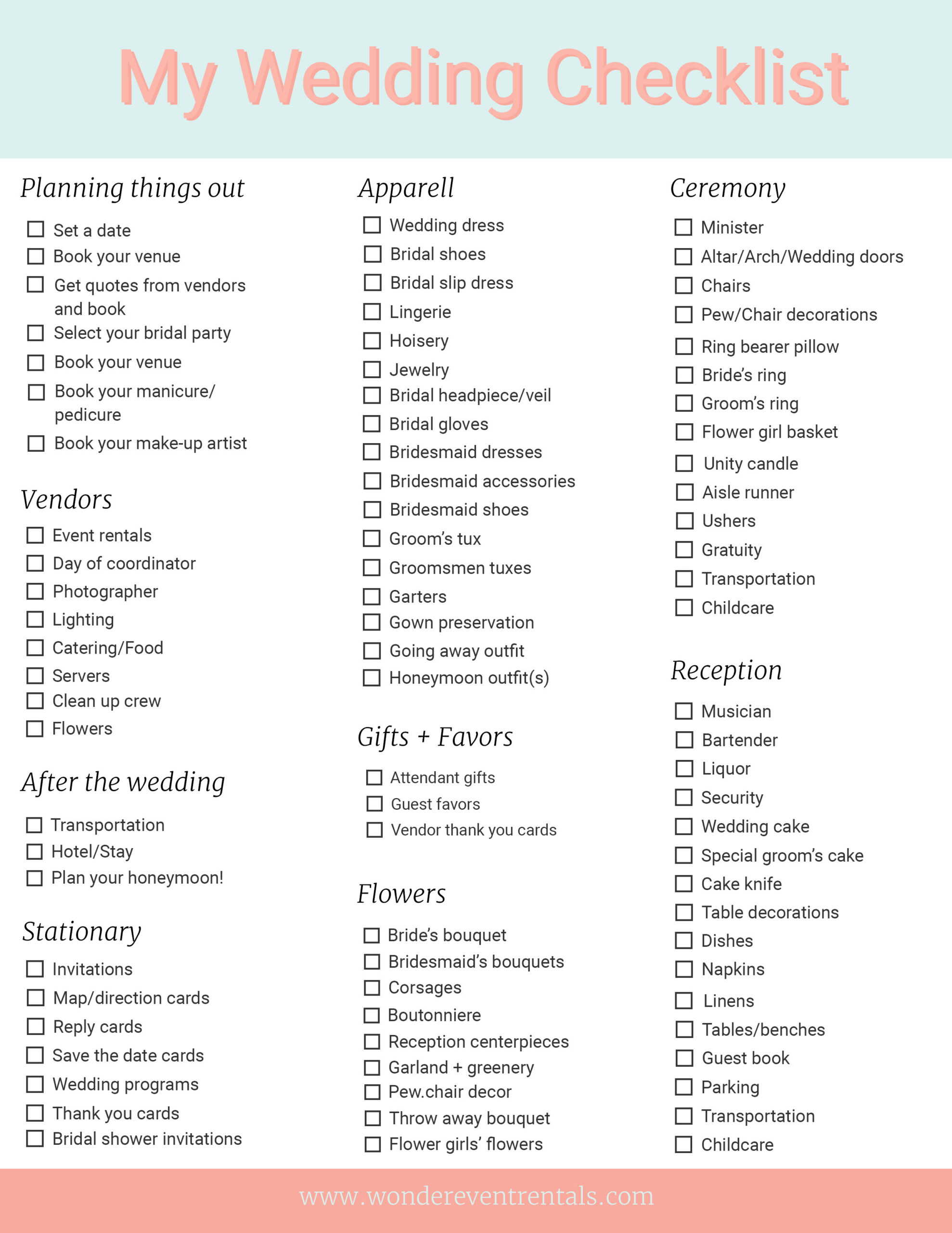 sample wedding checklist template