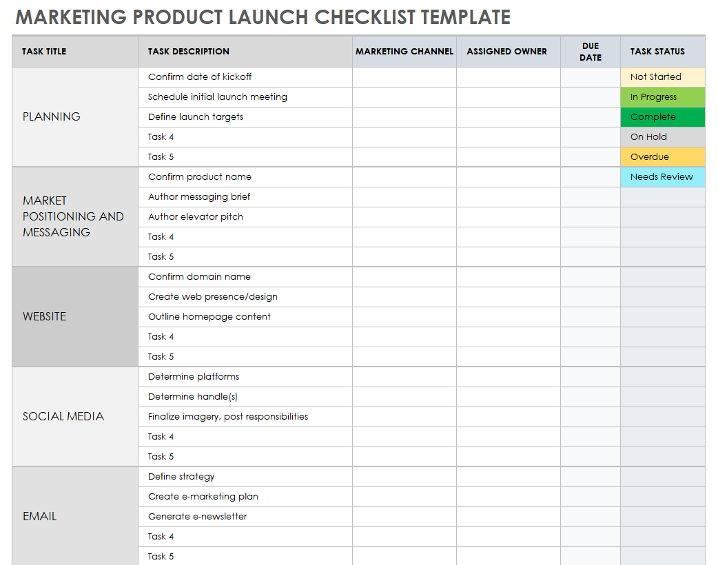 sample product launch checklist template