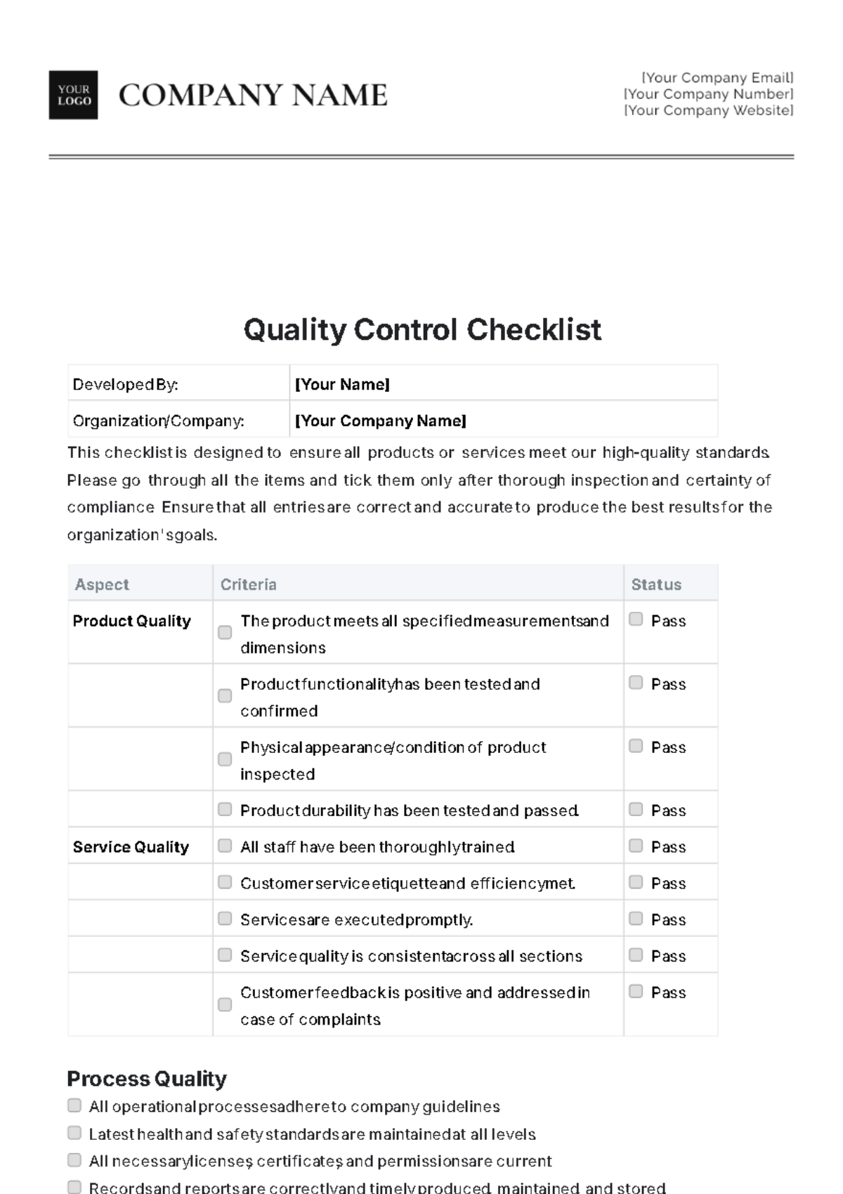 sample furniture quality control checklist template