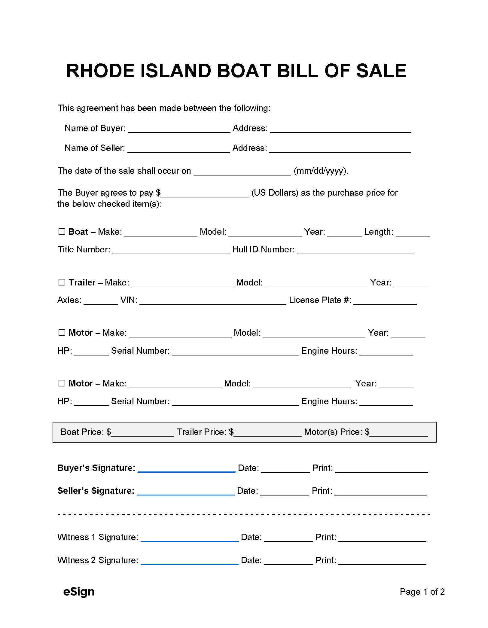 sample Jet Ski Bill of Sale Form