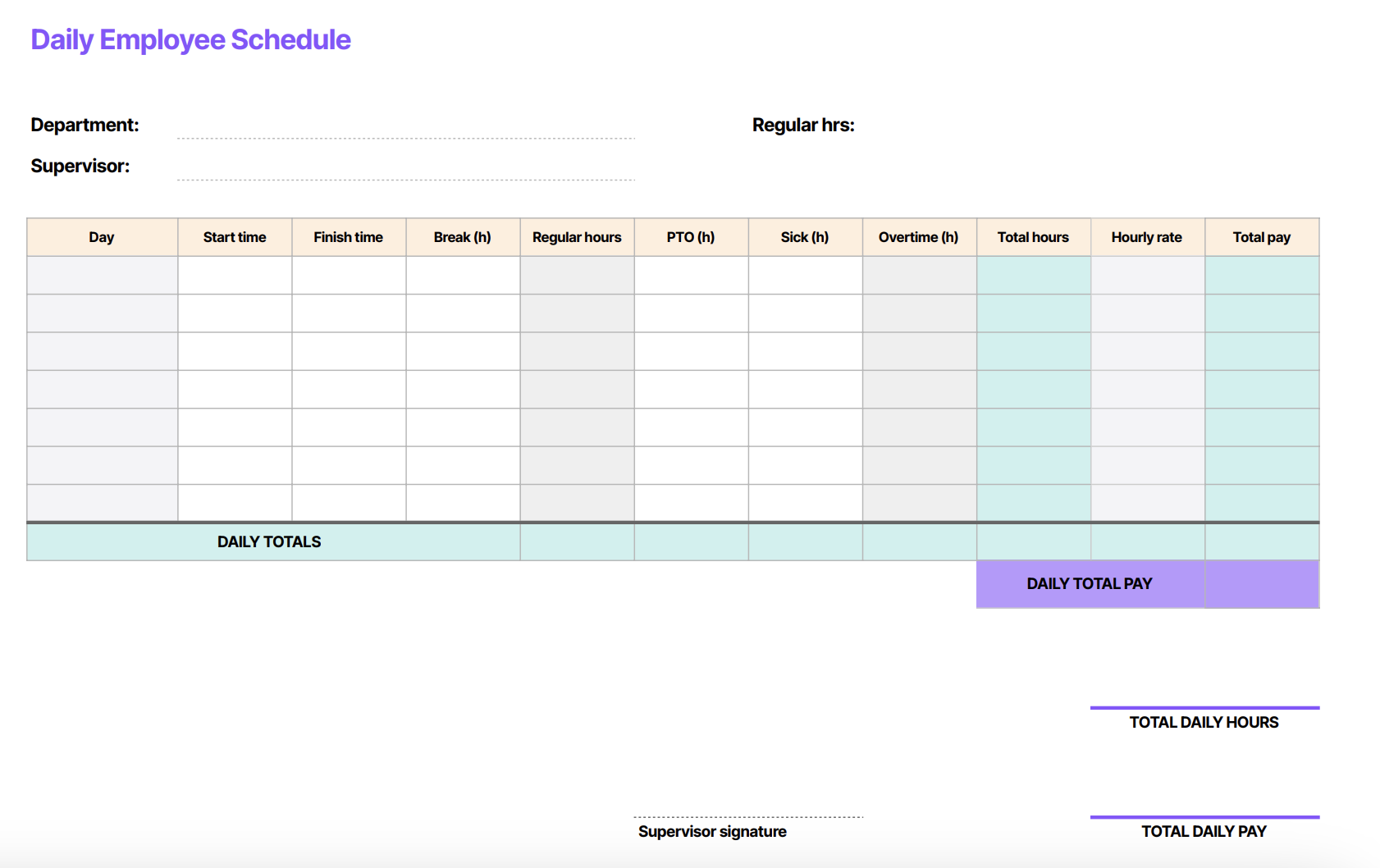 sample employee schedule with total hours template