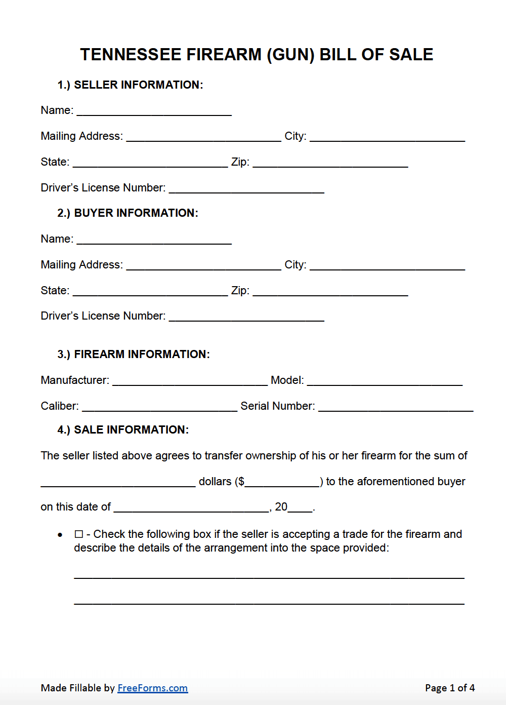 sample Firearm Bill of Sale Form