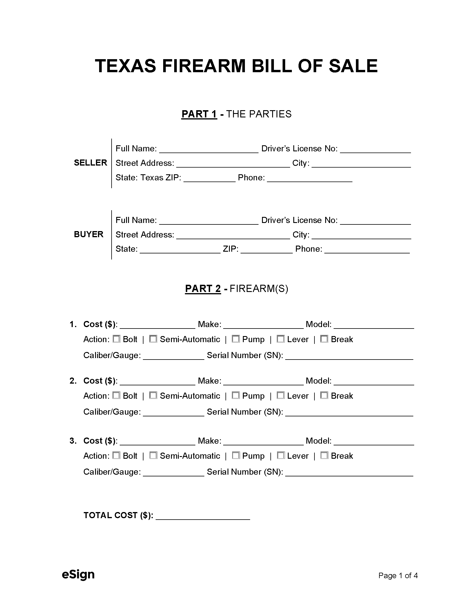 sample Firearm Bill of Sale Form