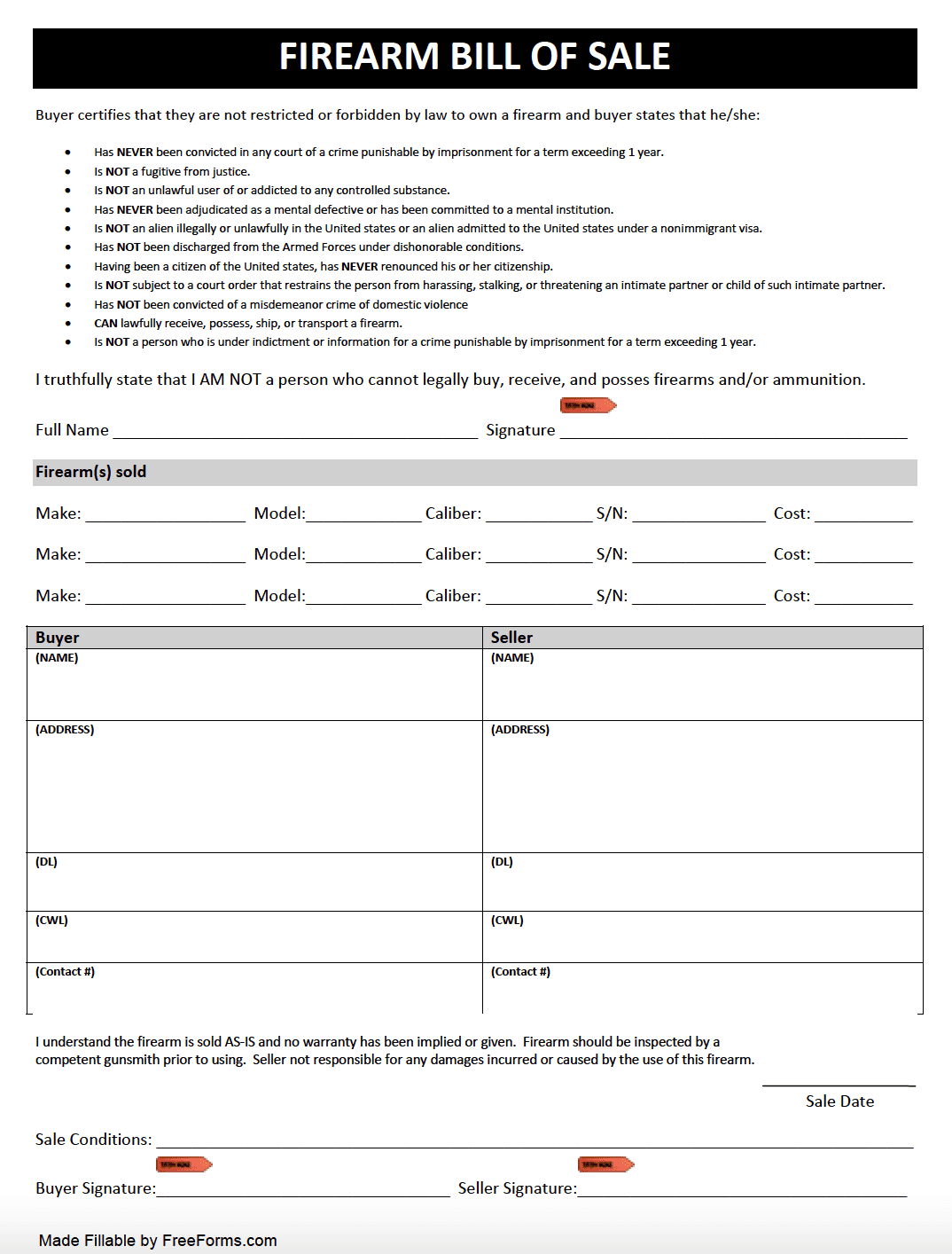 sample Firearm Bill of Sale Form