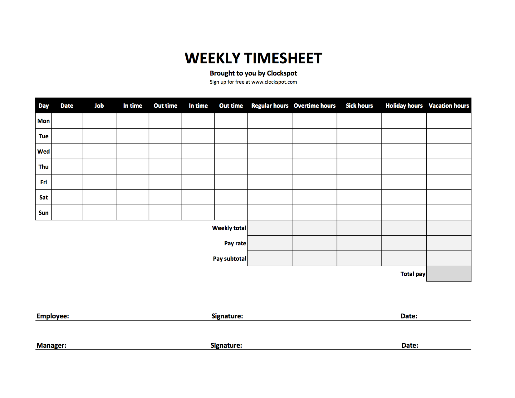 sample manual timesheet template