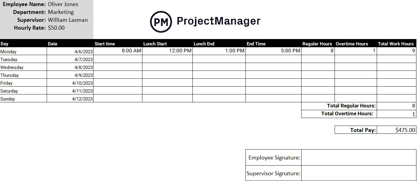 sample timesheet with tasks template