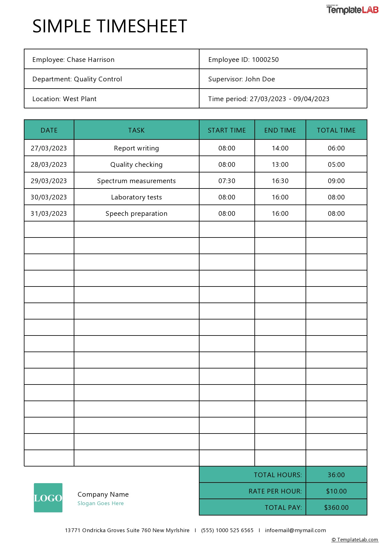 sample mechanic timesheet template