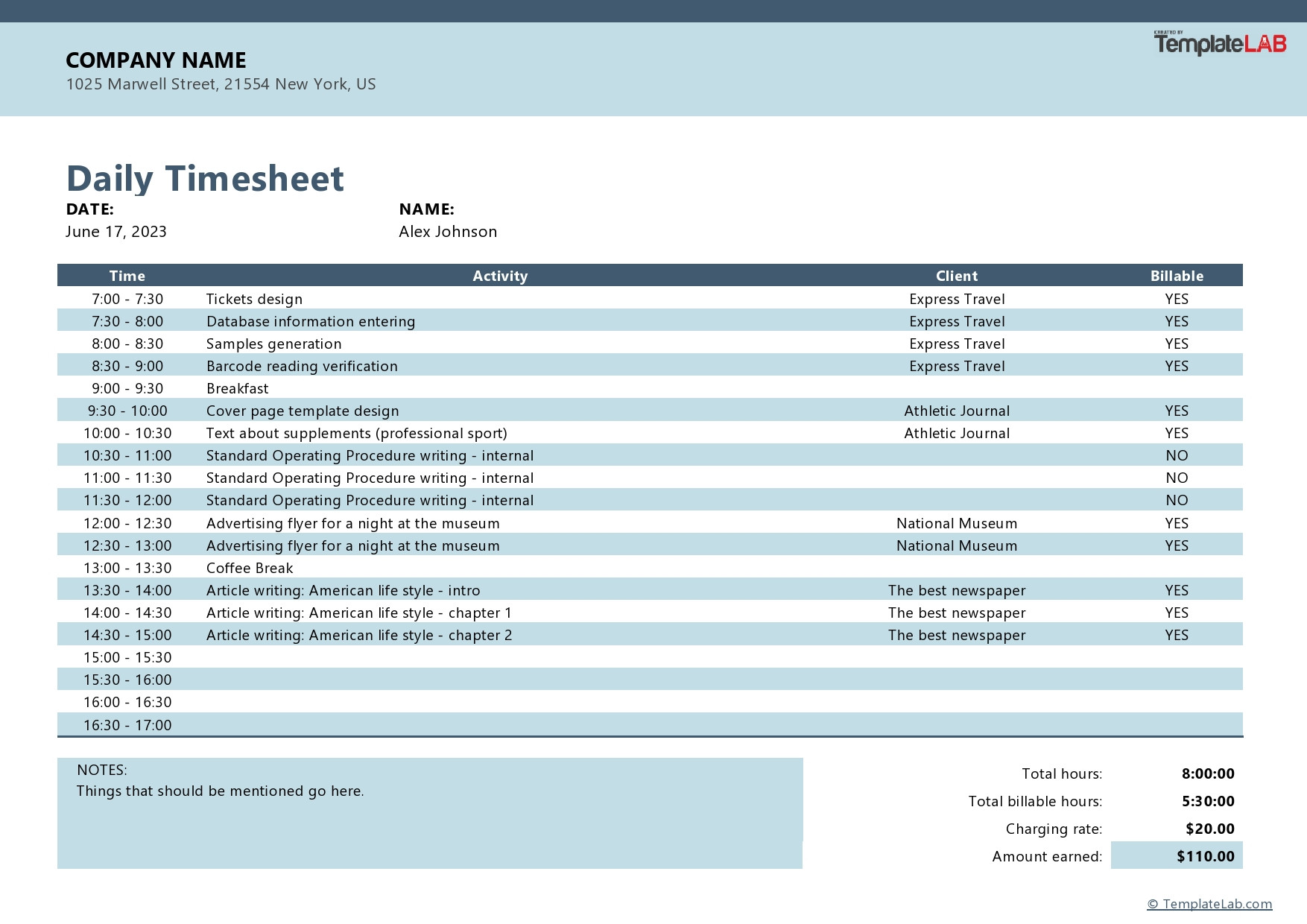 sample timesheet with work description template