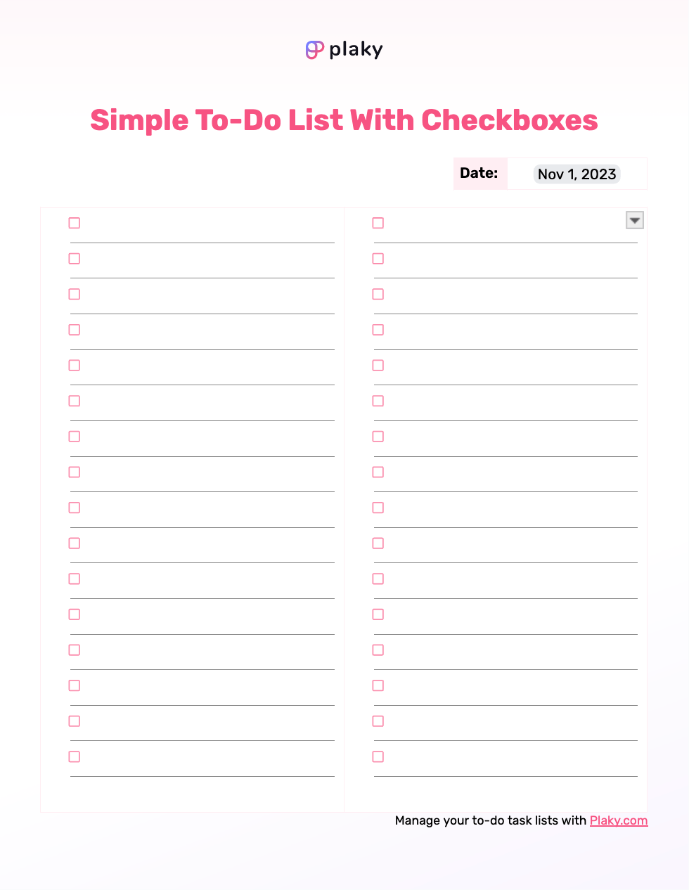 sample To Do Checklist Template