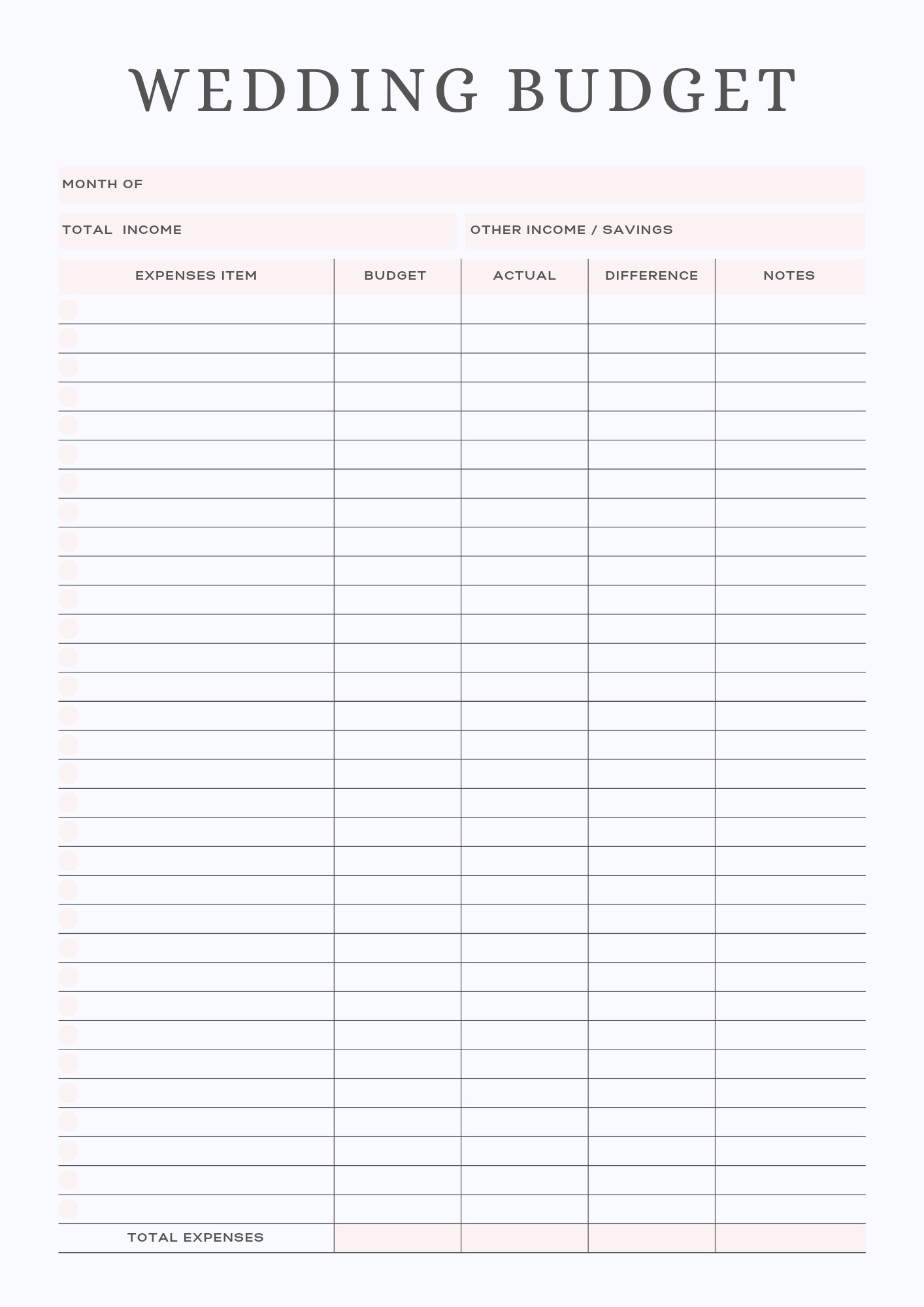 sample budget template for wedding planning