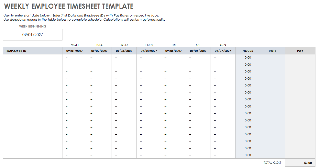 sample working timesheet template