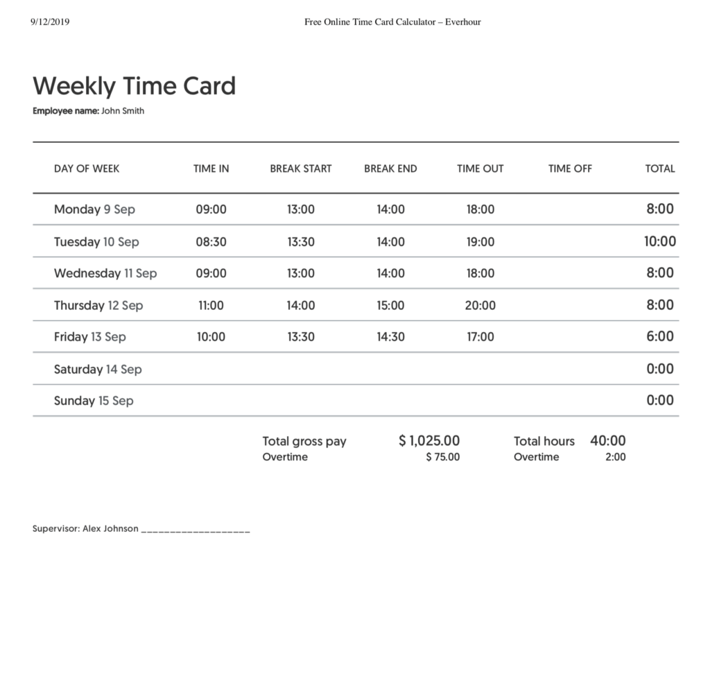 sample timesheet with lunch break template