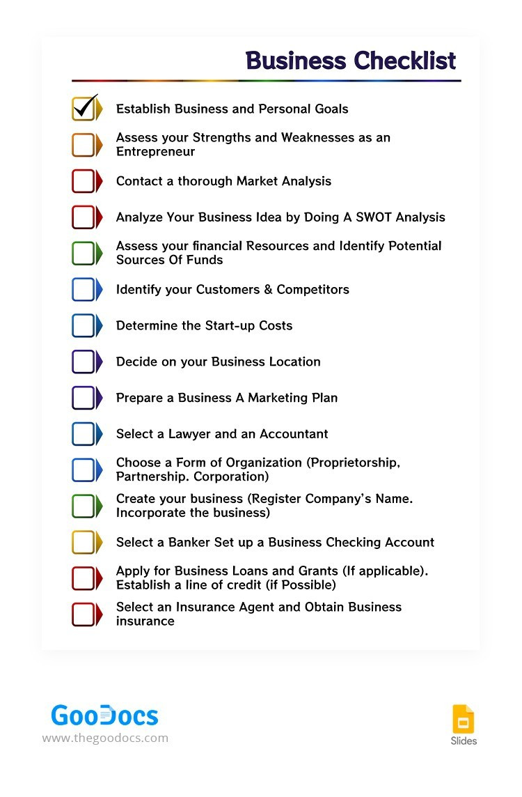 sample Business Checklist Template