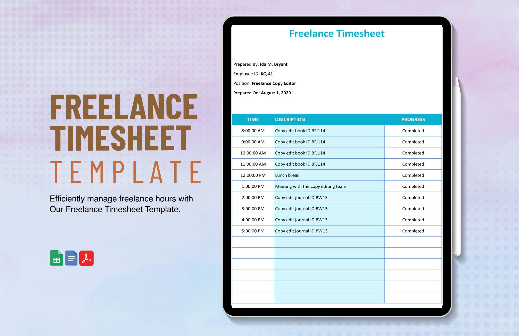 sample freelance timesheet template