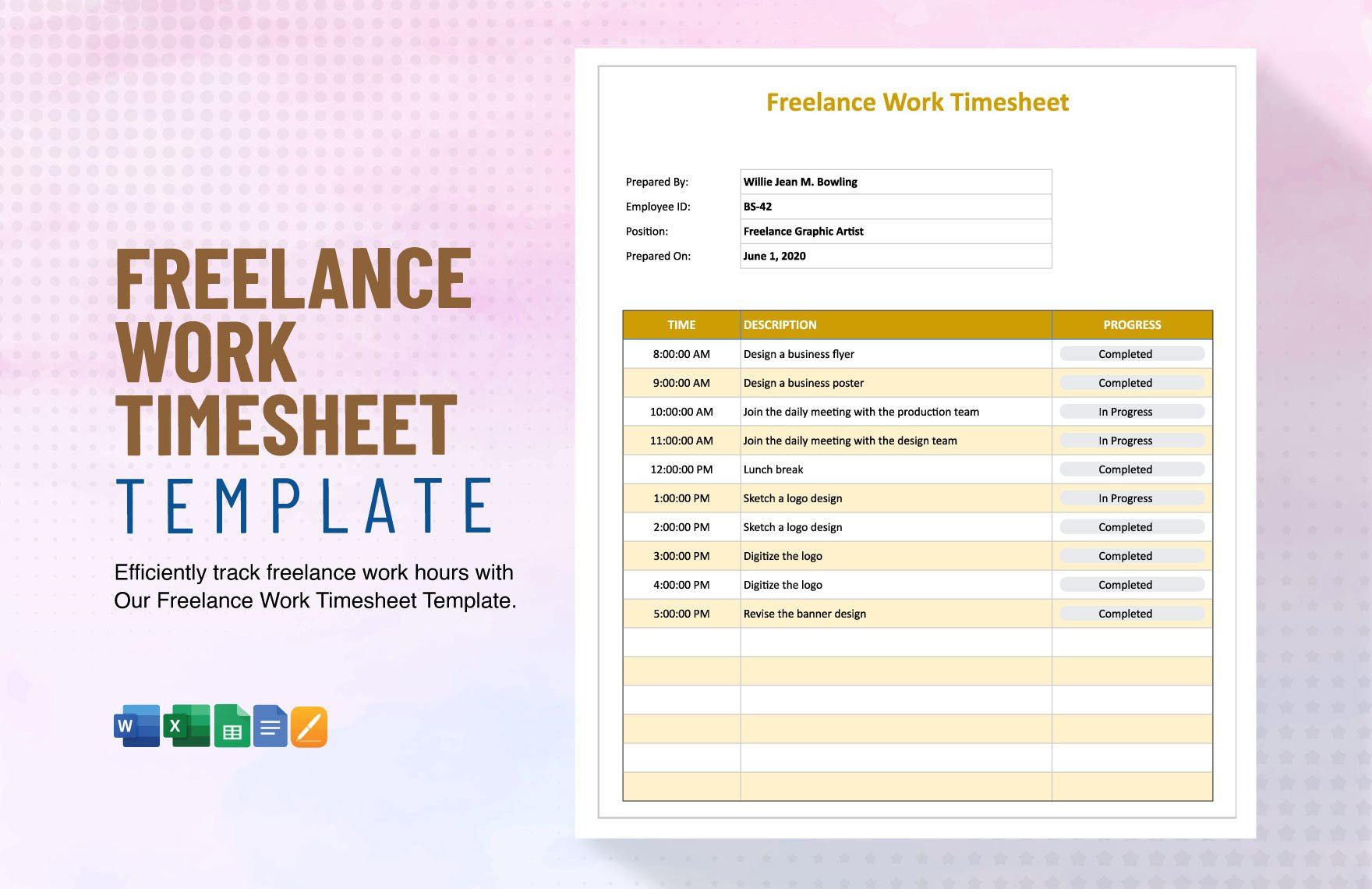 sample freelance timesheet template