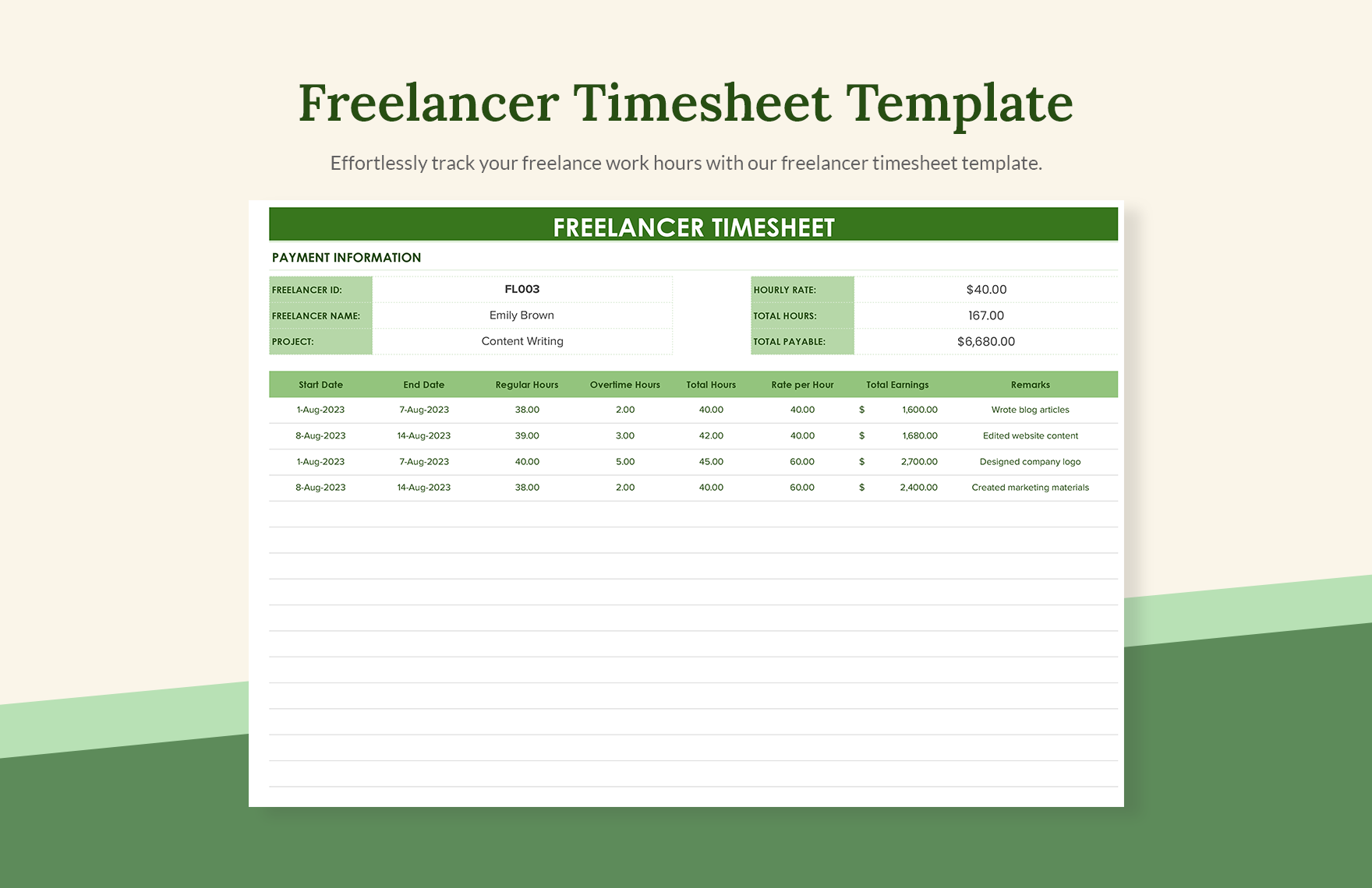 sample freelance timesheet template