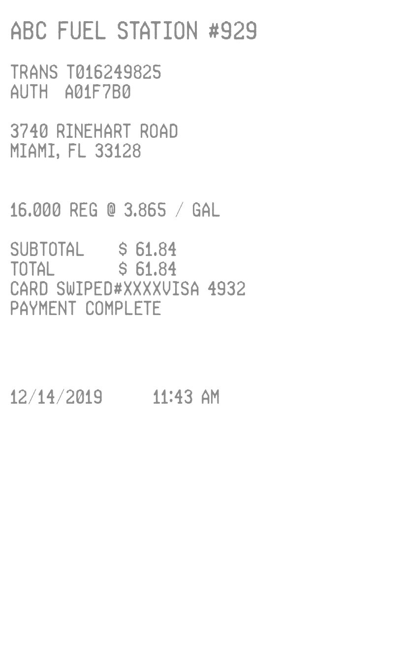 sample gas receipt template