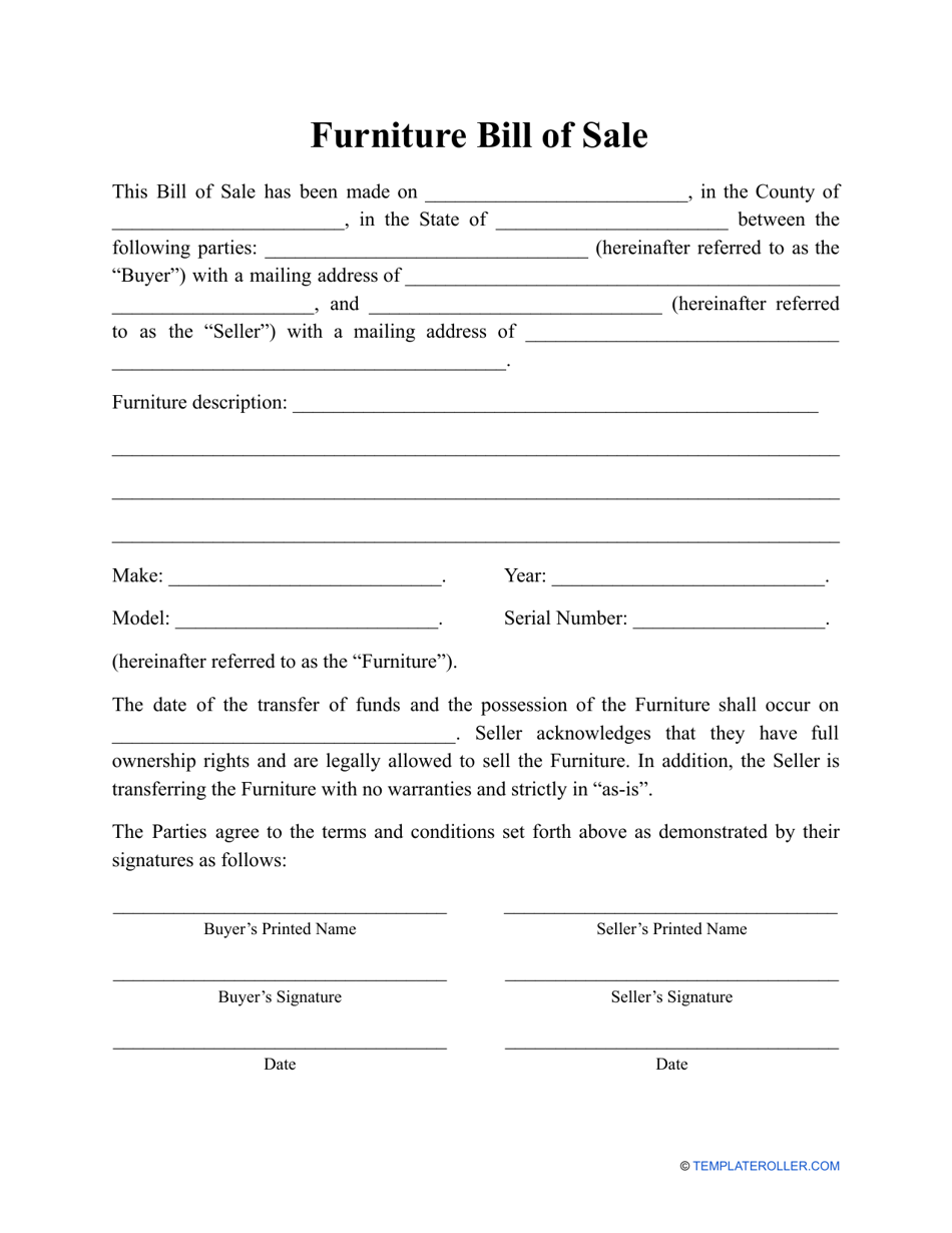 sample Furniture Bill of Sale Form