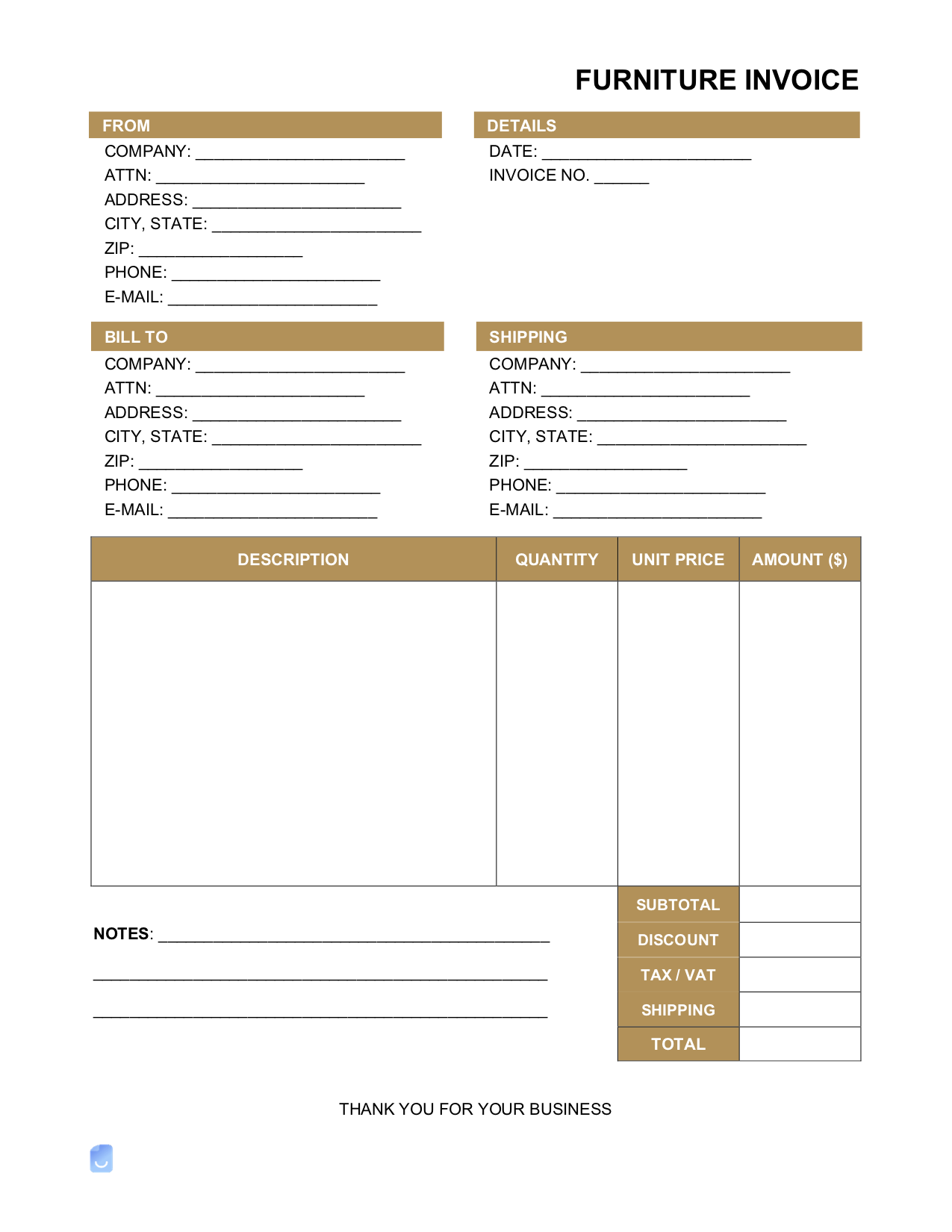 sample Furniture Bill of Sale Form