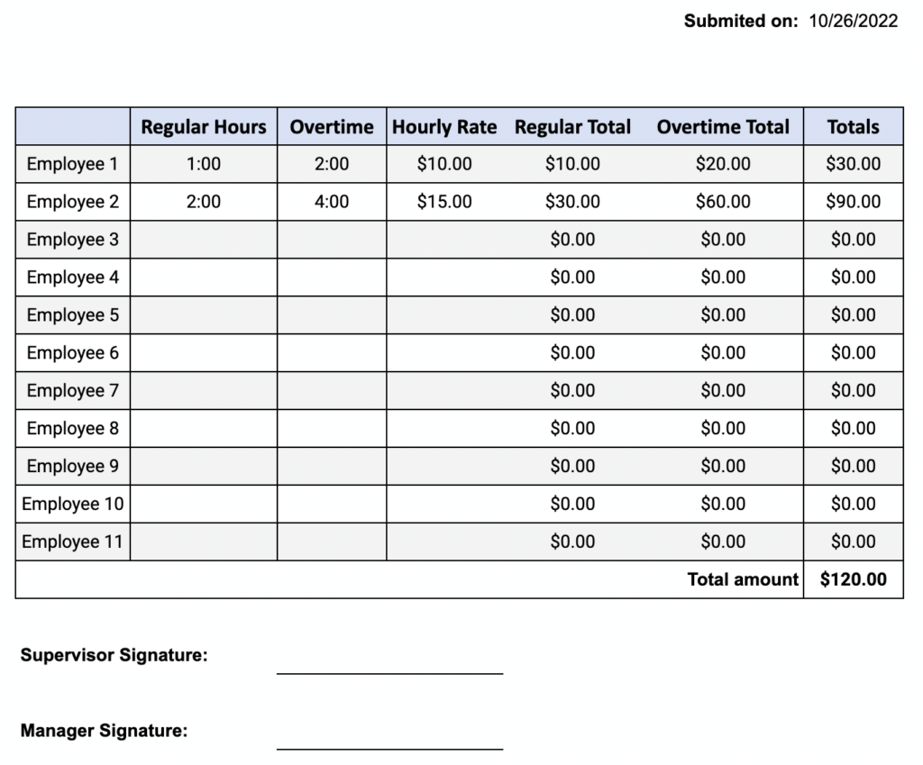 Printable Mechanic Timesheet Template