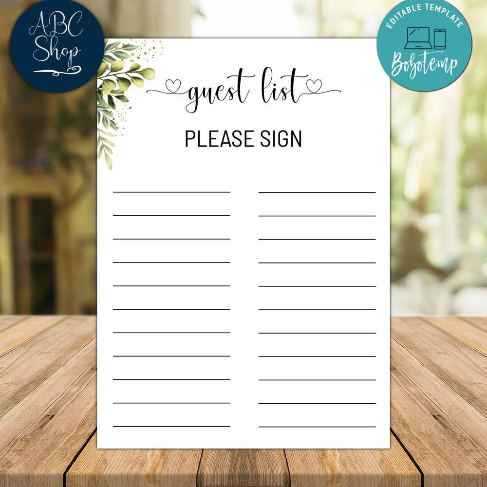 sample Bridal Shower Guest List Template