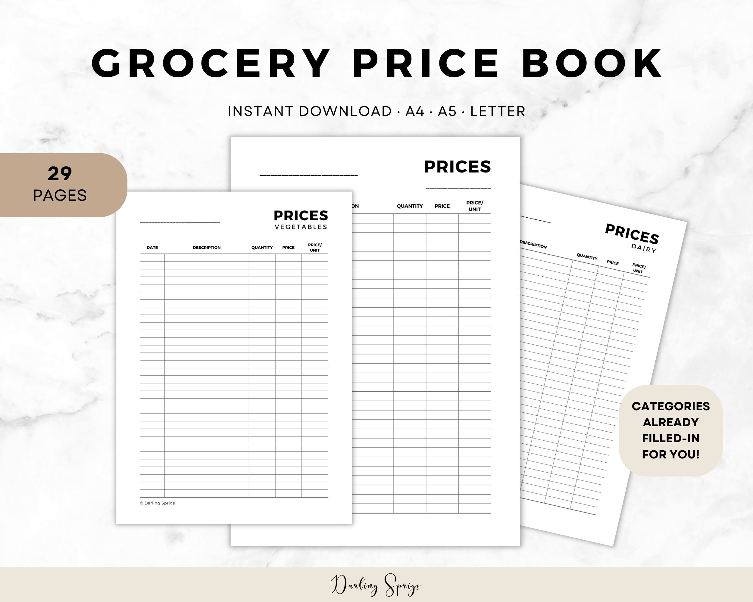 sample grocery price list template