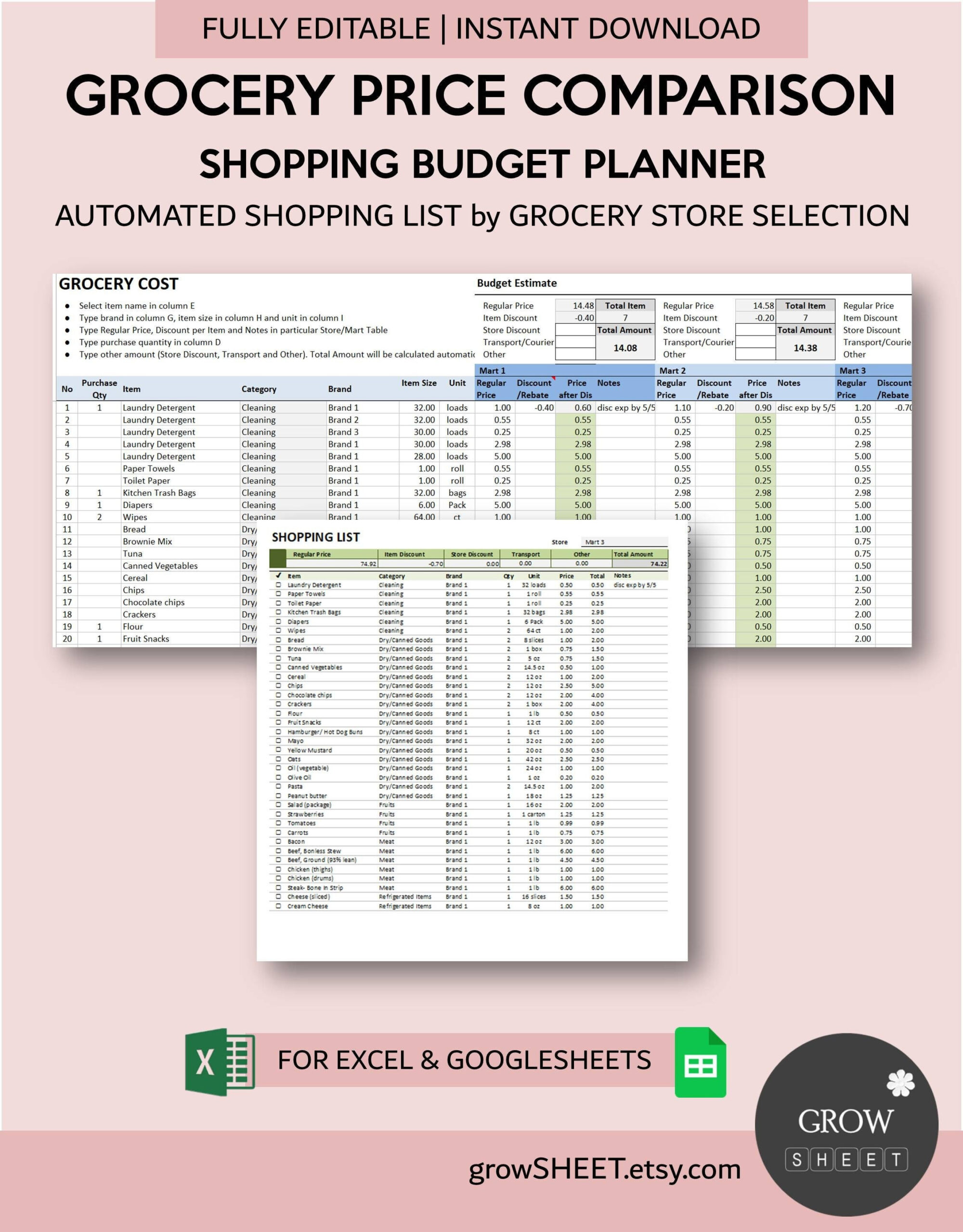 sample grocery price list template