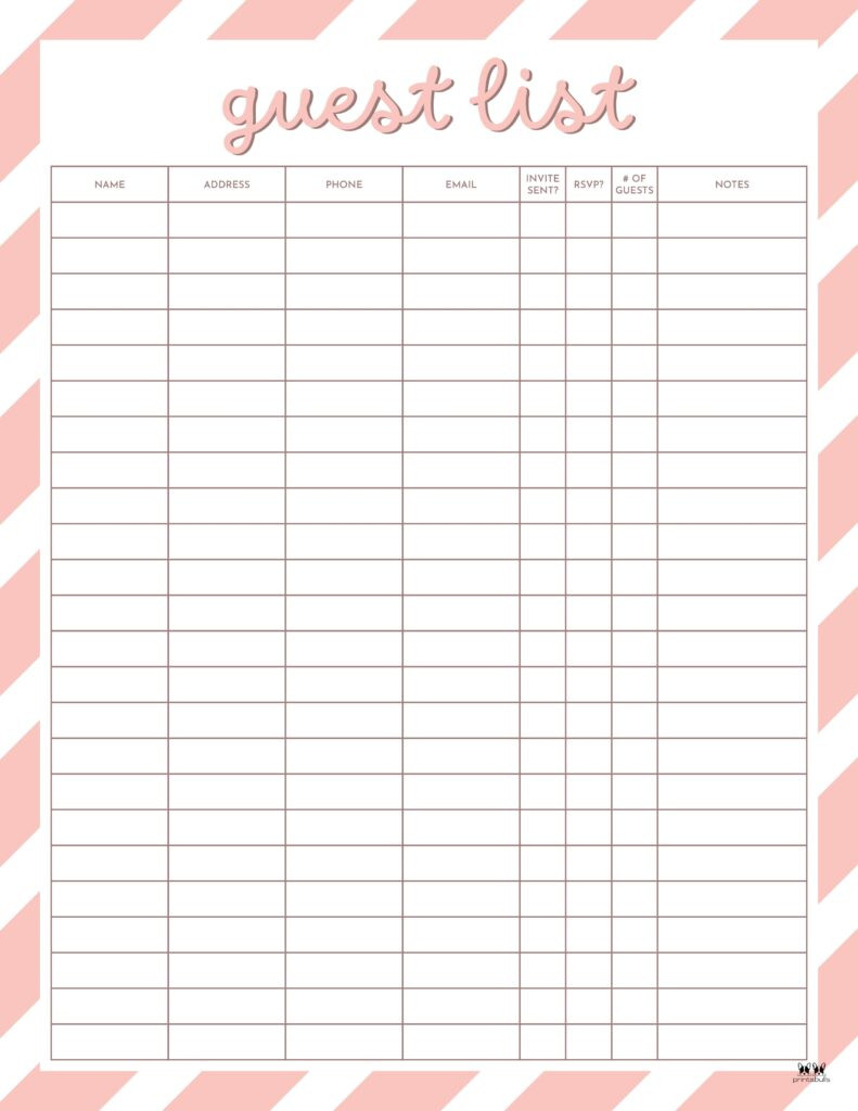 sample Birthday Party Guest List Template