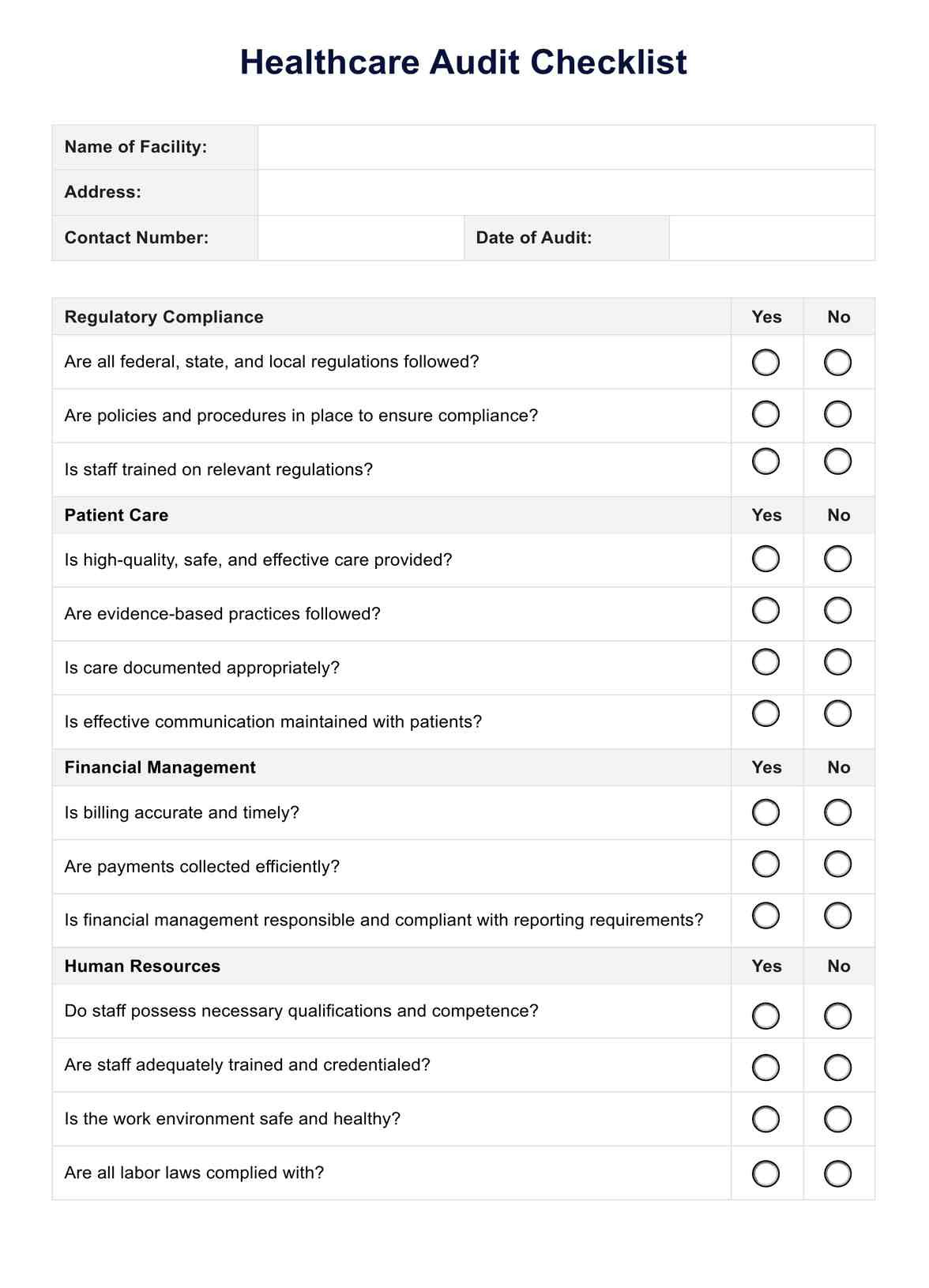 sample Audit Checklist Template