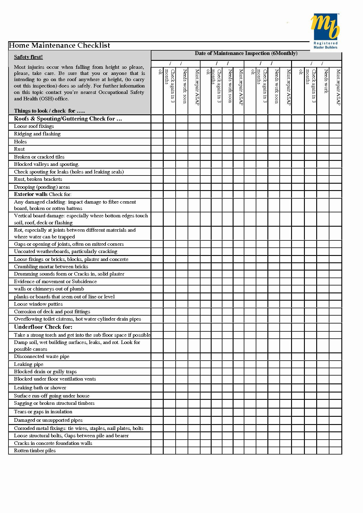 sample Building Checklist Template