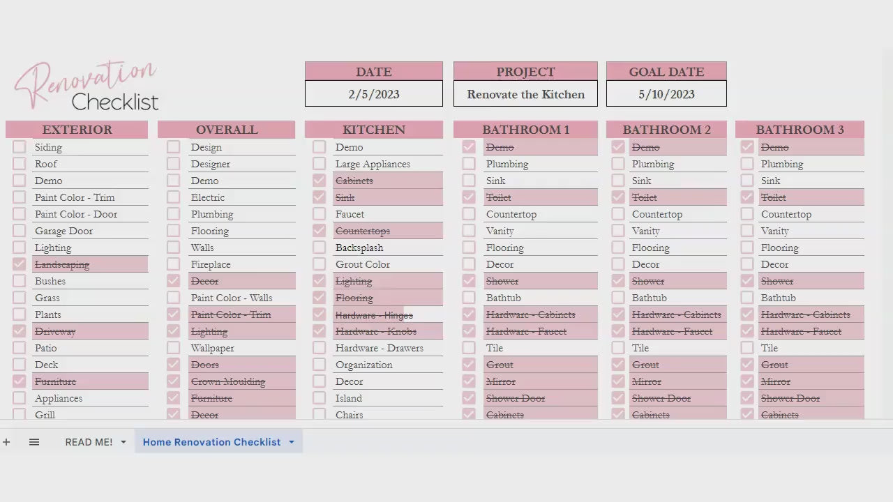 sample Home Renovation Checklist Template