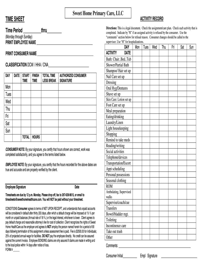 sample home health aide timesheet template