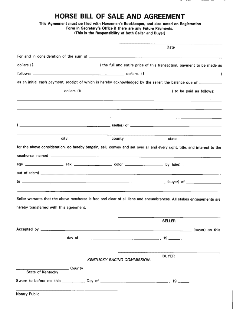 sample Horse Bill of Sale Form